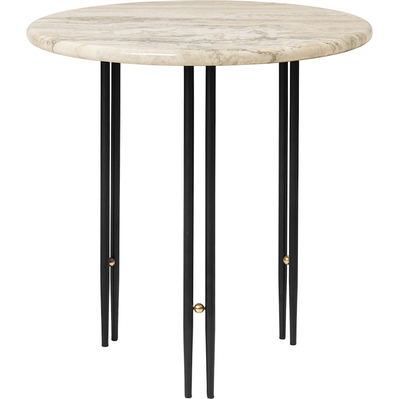 IOI Side Table Ø50 cm, Travertine / Black