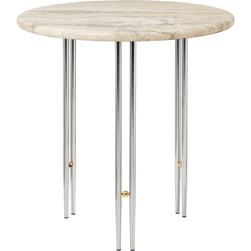 IOI Side Table Ø50 cm, Travertine / Chrome