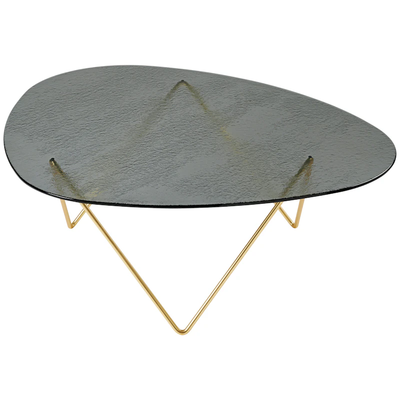Pedrera Coffee Table Textured Glass, Smoke / Brass