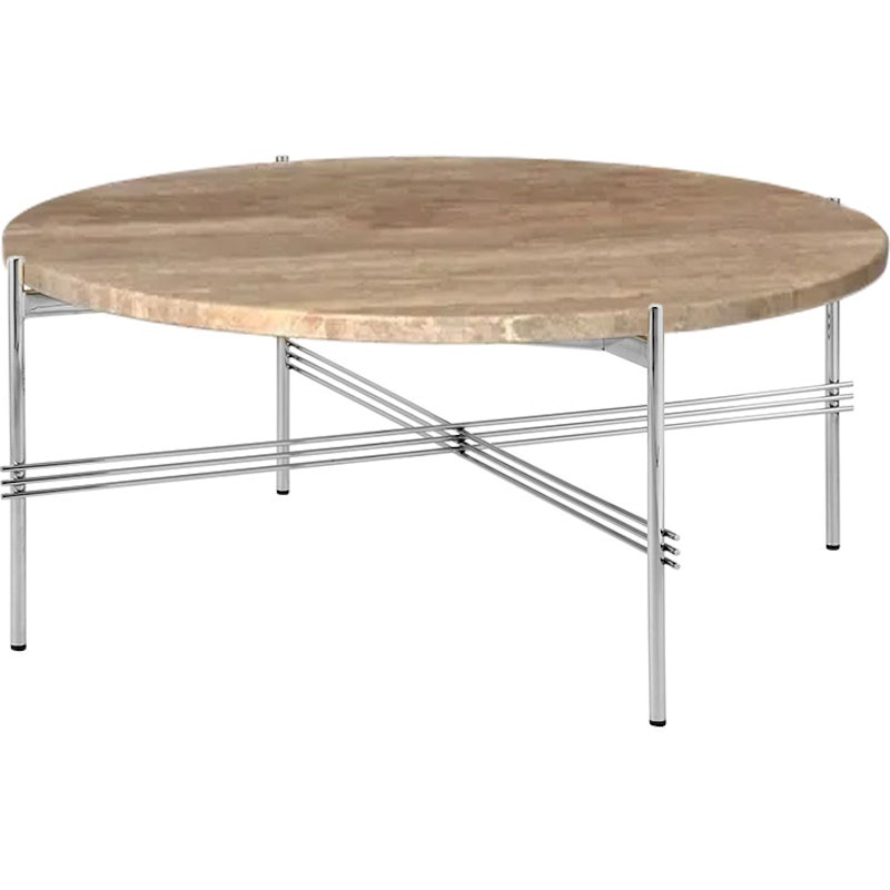 TS Coffee Table 80 cm, Polished Steel / Warm taupe Travertine