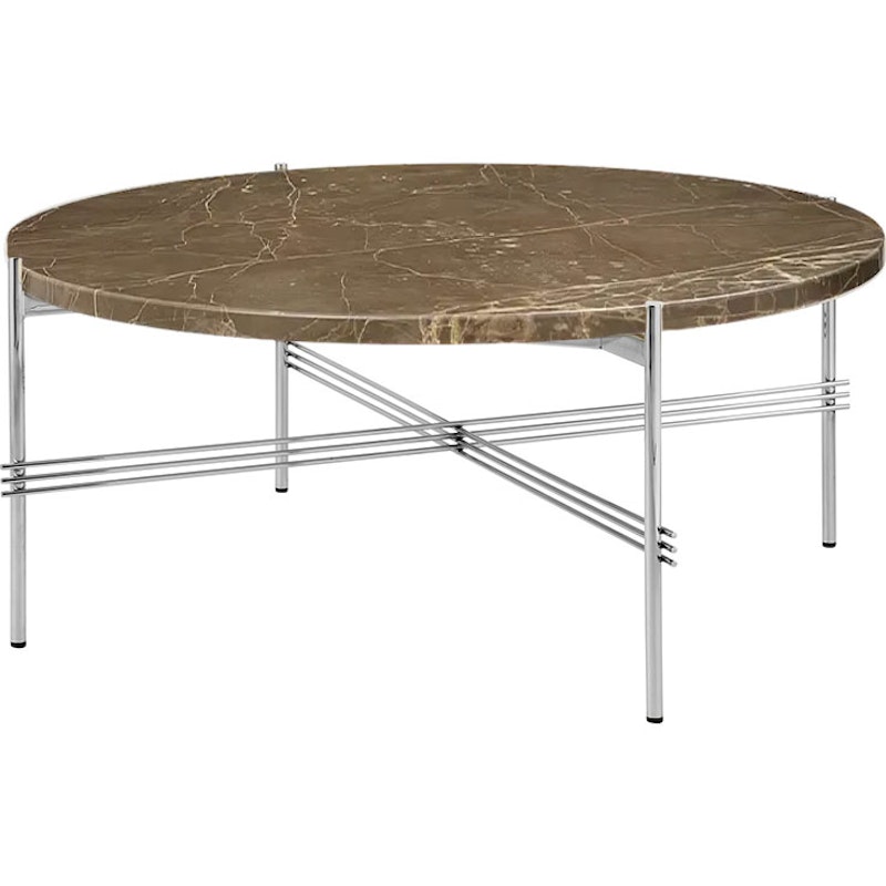 TS Coffee Table 80 cm, Polished Steel / Brown Emperador marble