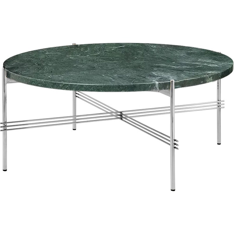 TS Coffee Table 80 cm, Polished Steel / Grey Guatemala marble