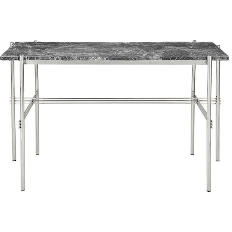 TS Desk 60x120 cm, Polished Steel / Grey Emperador marble