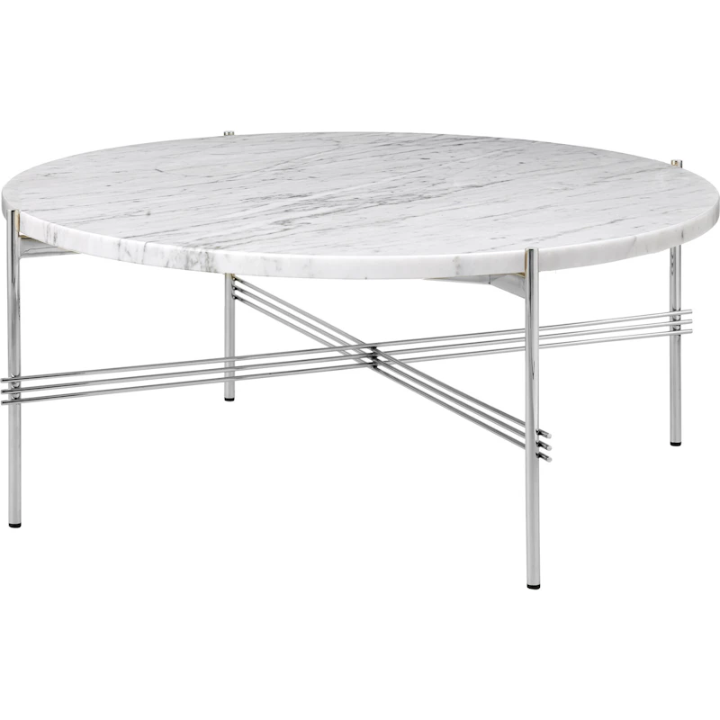 TS Coffee Table 80 cm, Polished Steel / White Carrara marble