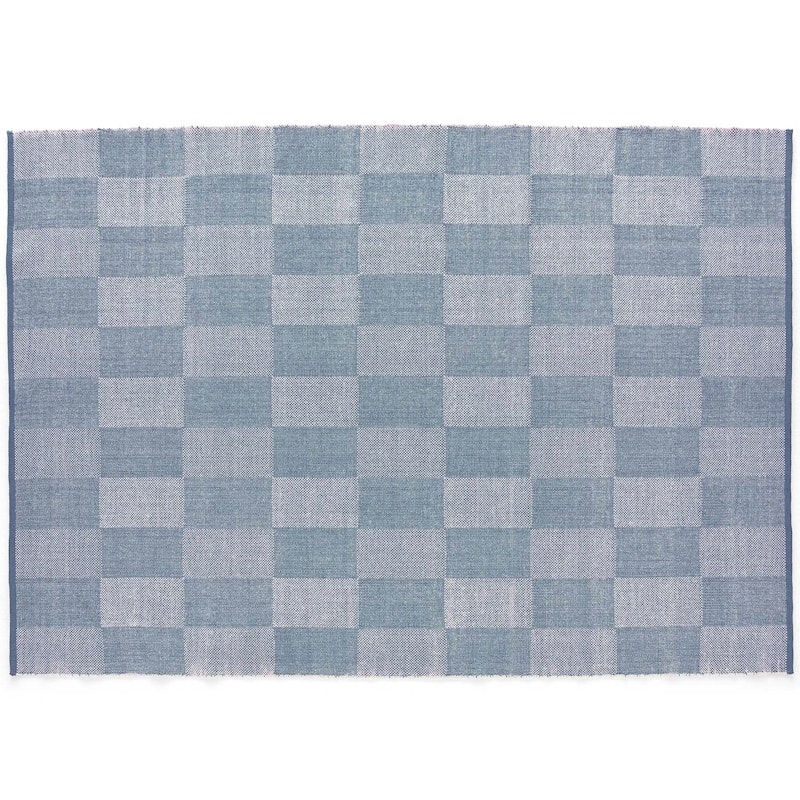 Check Wool Rug 170x240 cm, Light Blue