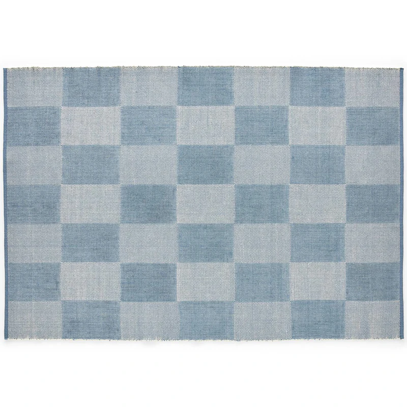Check Wool Rug 140x200 cm, Light Blue