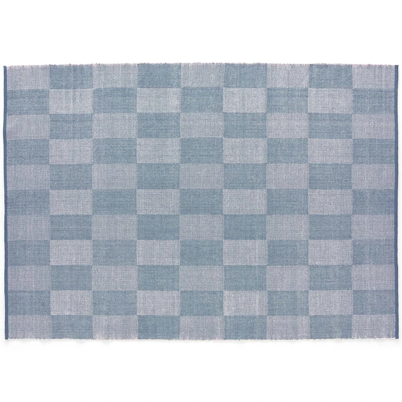 Check Wool Rug 170x240 cm, Light Blue