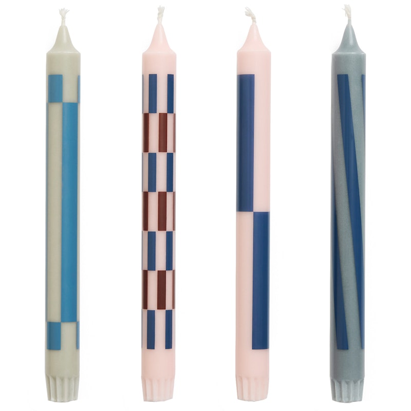 Pattern Candles 4-pack, Blue / Light Pink