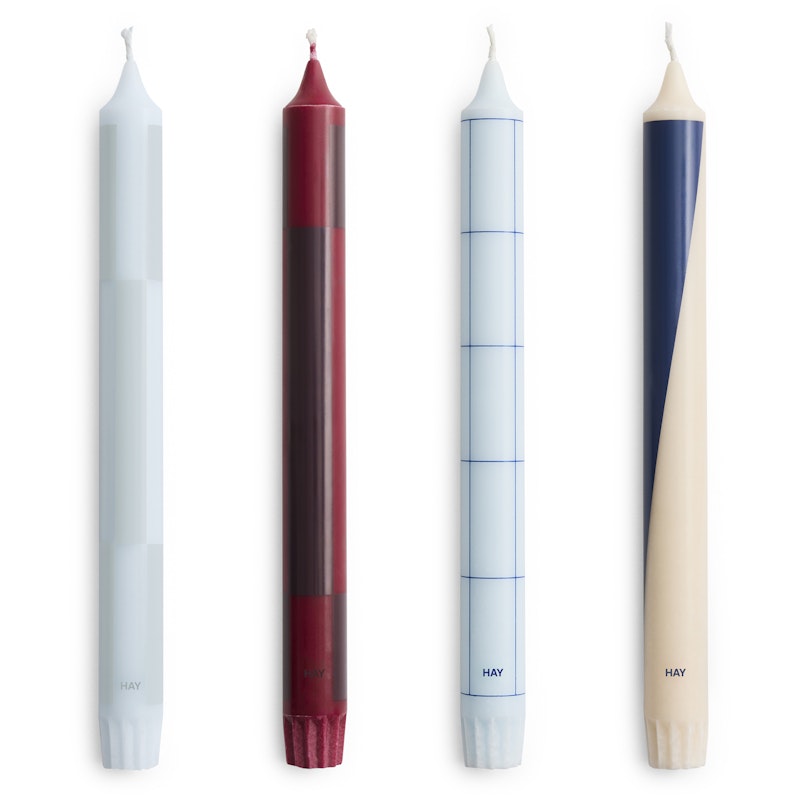 Pattern Candles 4-pack, Blue / Bordeaux