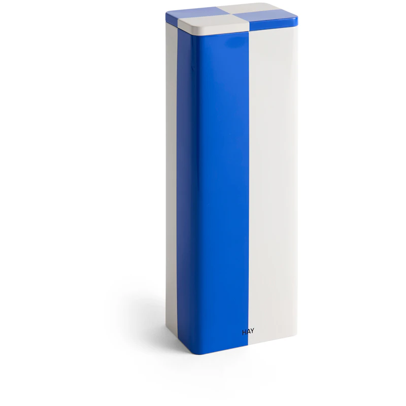 Tin Container Tall, Blue / Off-white