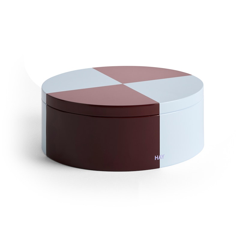 Tin Container Round, Ice Blue / Burgundy