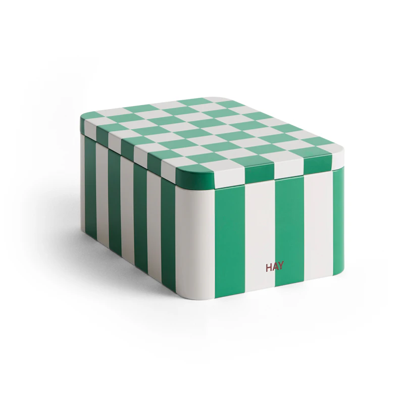 Tin Container Small, Green / Off-white