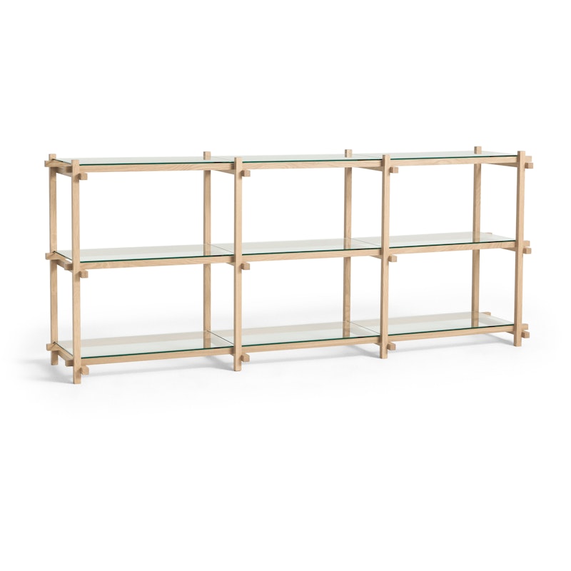 Woody Shelving 2.0 Low Soaped Oak / Clear Glass