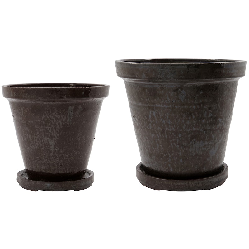 Flower pot with tray 2-pack, Brown H16xØ18/H20xØ22