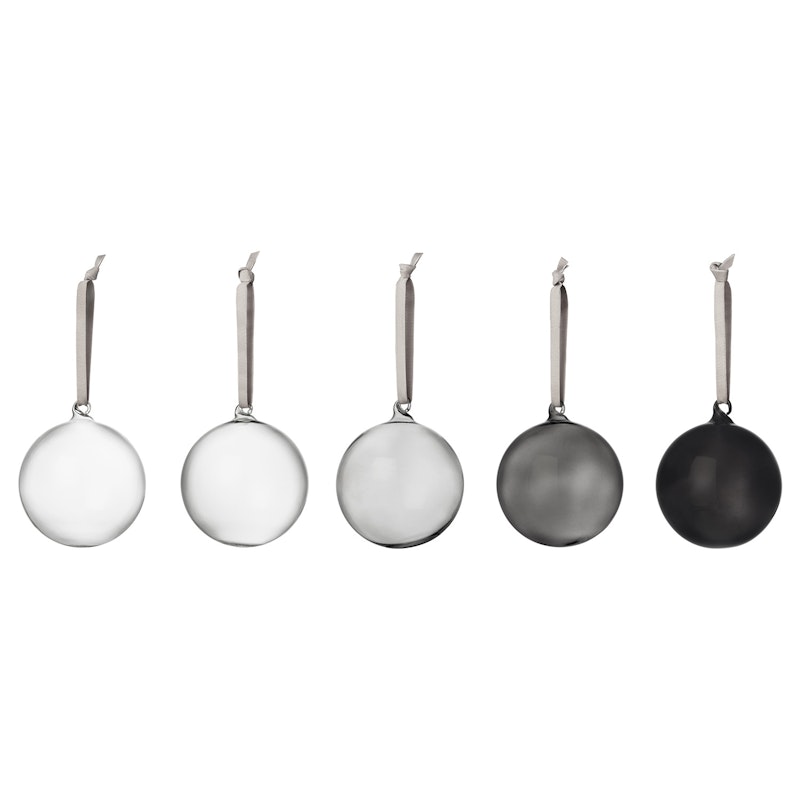 Glass Bauble 80 mm 5-pack, Grey