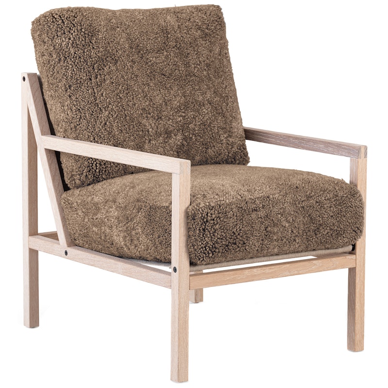 Seventy Five Wood Armchair, White Pigmented Oak / Sheepskin Sahara