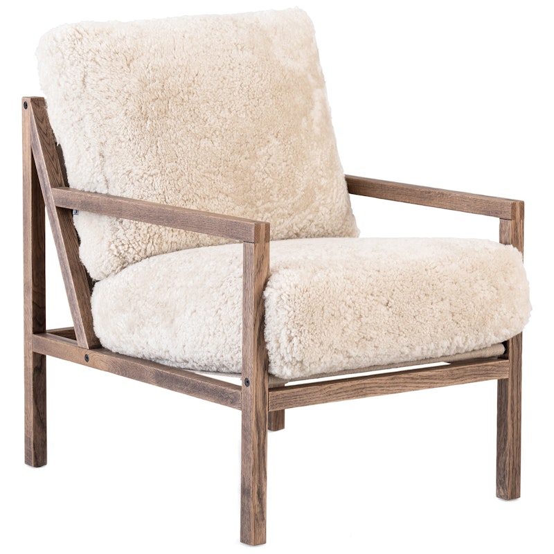 Seventy Five Wood Armchair, Smoked Oak / Sheepskin Moonlight