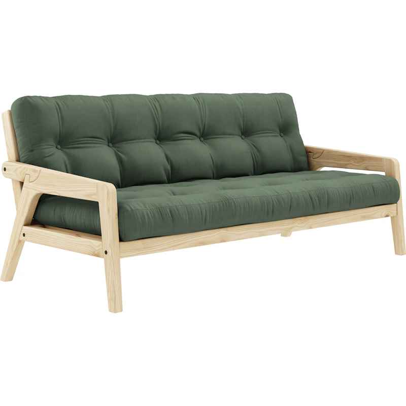 Grab Sofa Bed With Mattress, Clear Lacquered / Olive Green