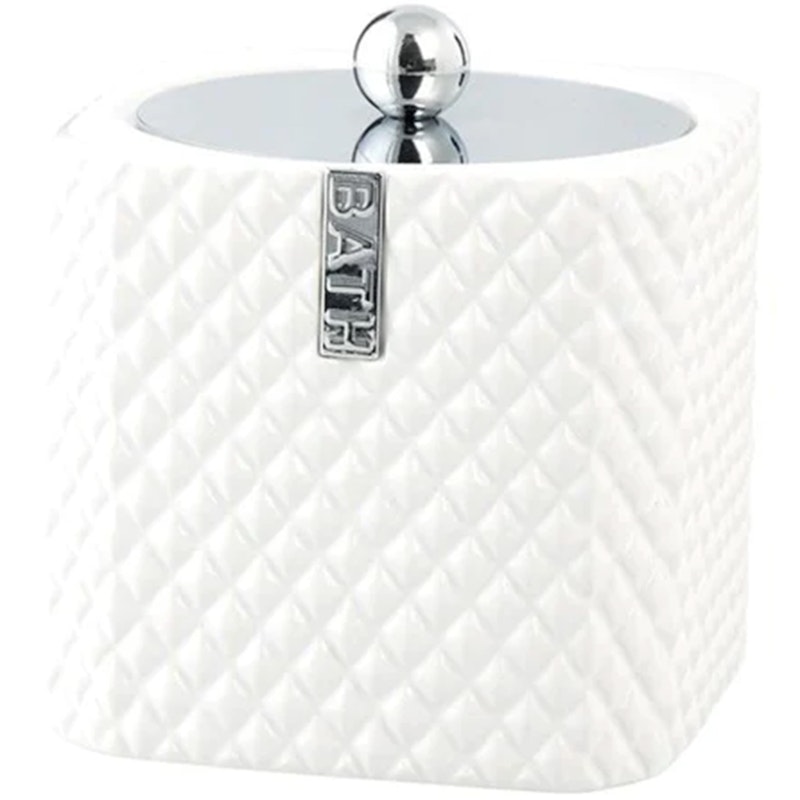 Marion Jar With Lid, White/Silver