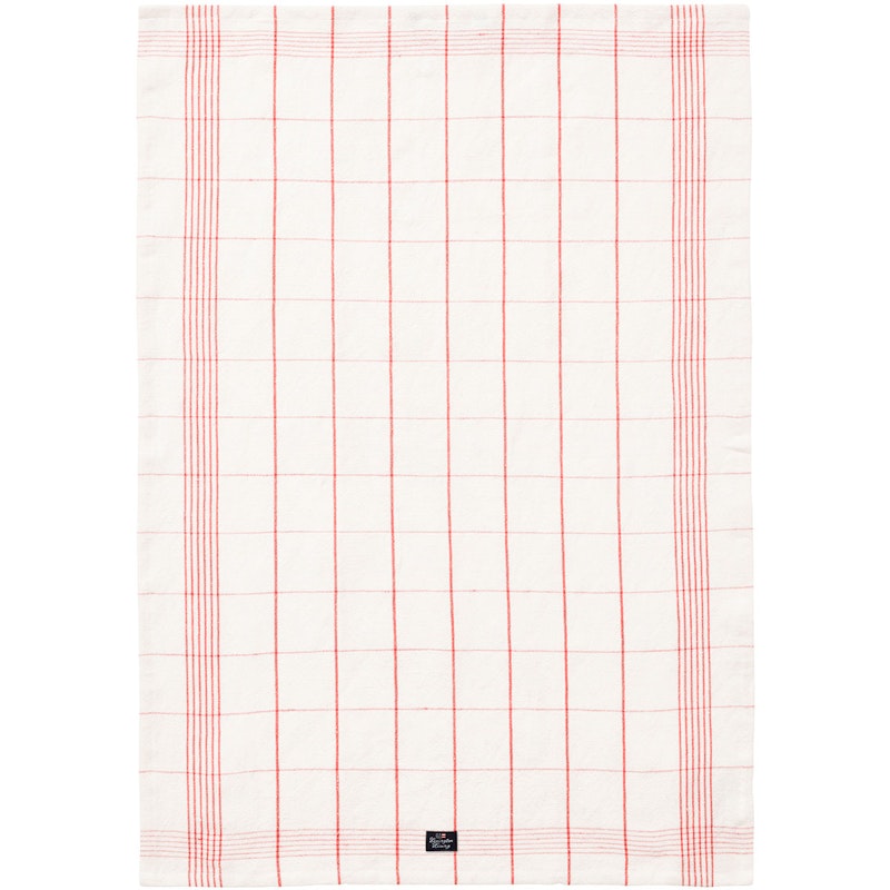 Checked Linen/Cotton Kitchen Towel 50x70 cm, White/Coral