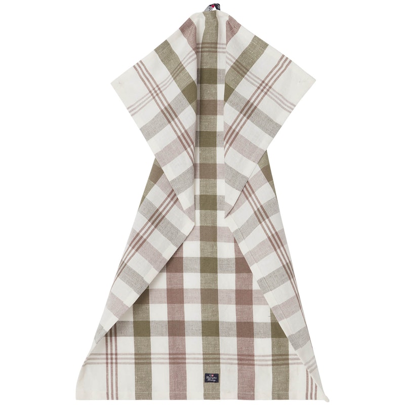 Checked Linen/Cotton Kitchen Towel 50x70 cm, Brown/Olive