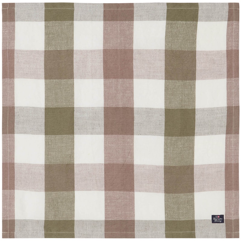 Checked Linen/Cotton Napkin 50x50 cm, Brown/Olive