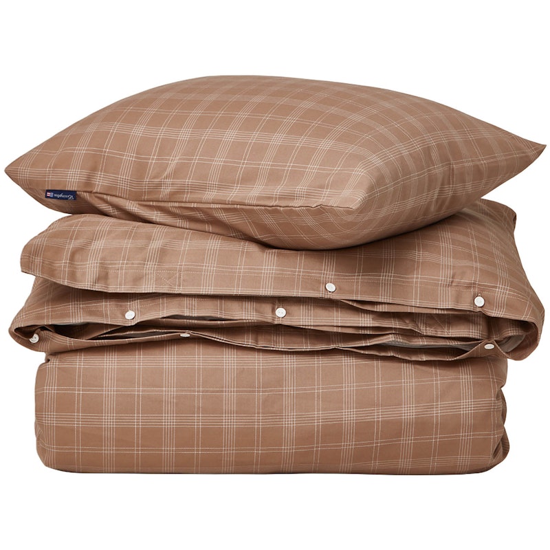 Checked Lyocell/Cotton Bedding Set 220x220 cm, Brown/White