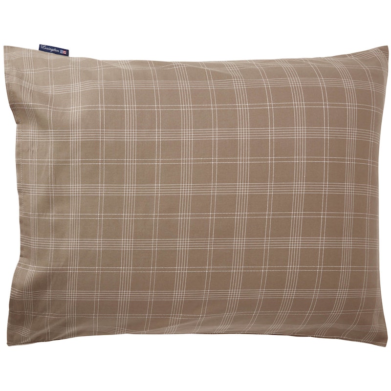 Checked Lyocell/Cotton Pillowcase, Brown/White