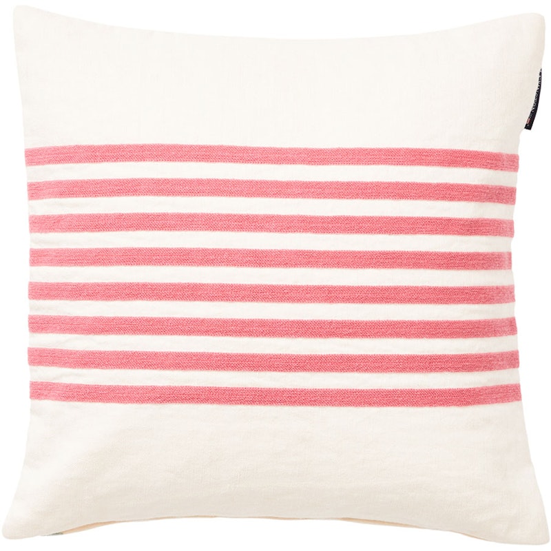 Embroidery Striped Linen/Cotton Cushion Cover 50x50 cm, Pink/Off-white