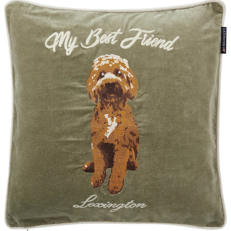 My Best Friend Organic Cotton Velvet Cushion Cover 50x50 cm, Olive