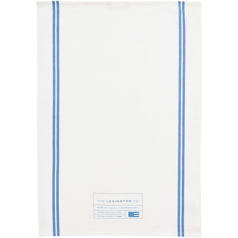 Organic Cotton Kitchen Towel With Side Stripes 50x70 cm, White/Blue