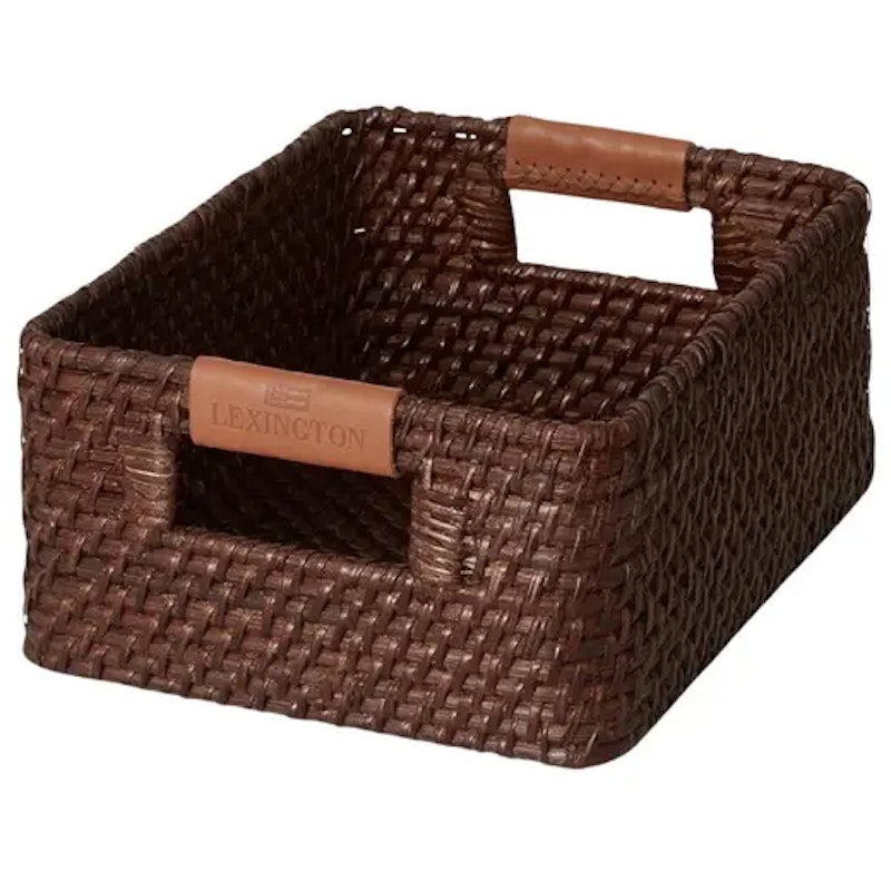 Rattan Basket With Leather Detail, S