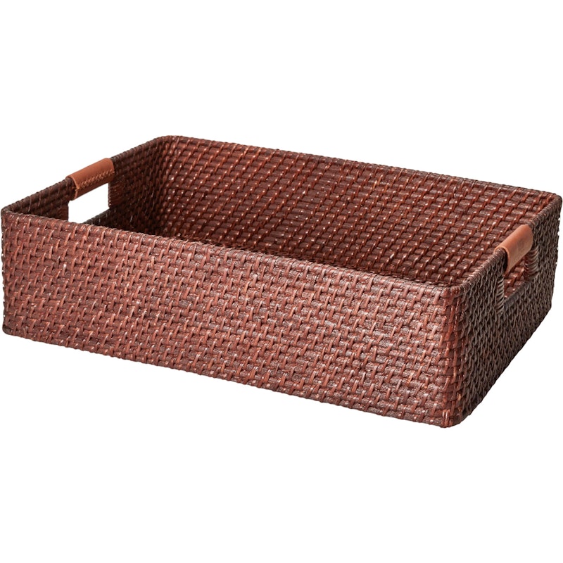 Rattan Basket With Leather Detail, L