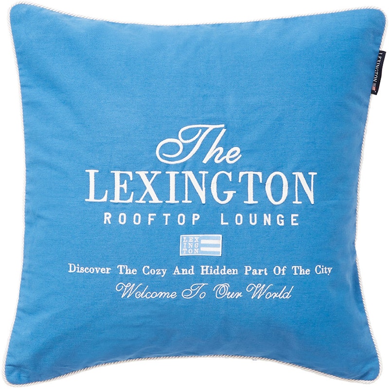 The Logo Organic Cotton Twill Cushion Cover 50x50 cm, Blue/White