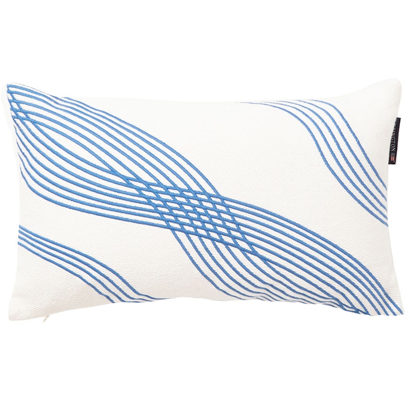 Waves Recycled Heavy Cotton Twill Cushion 30x50 cm, White/Blue