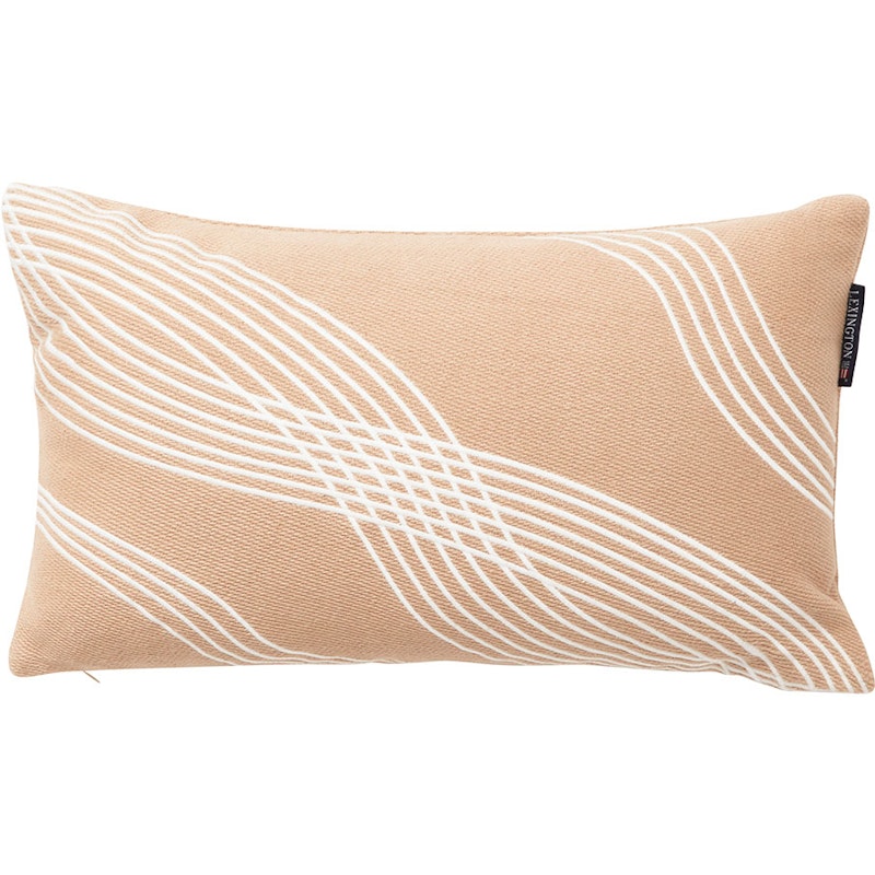 Waves Recycled Heavy Cotton Twill Cushion 30x50 cm, Beige/White