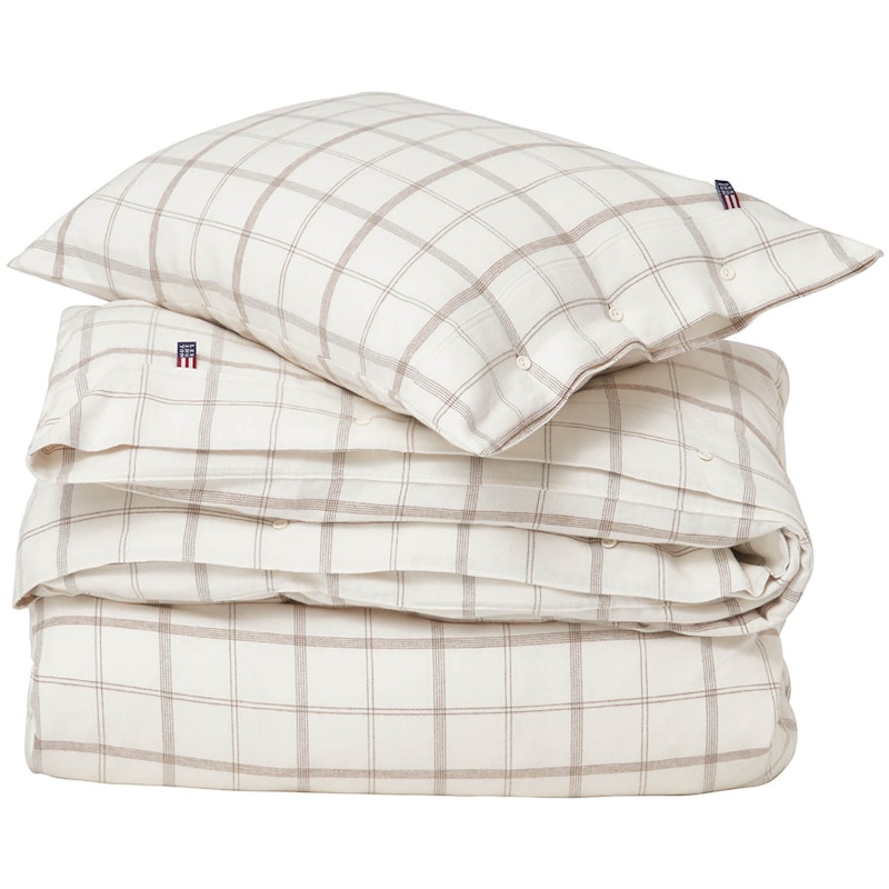 Checked Cotton Flannel Bed Set 150x210/50x60 cm, White/Brown