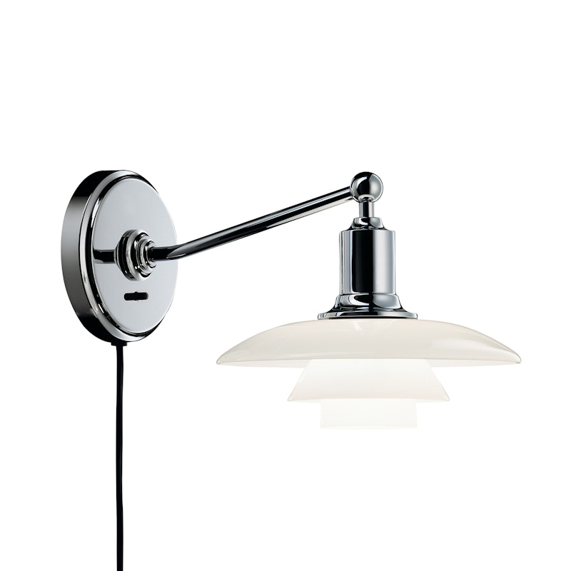 PH 2/1 Wall Lamp, Chrome Plated/White Opal Glass