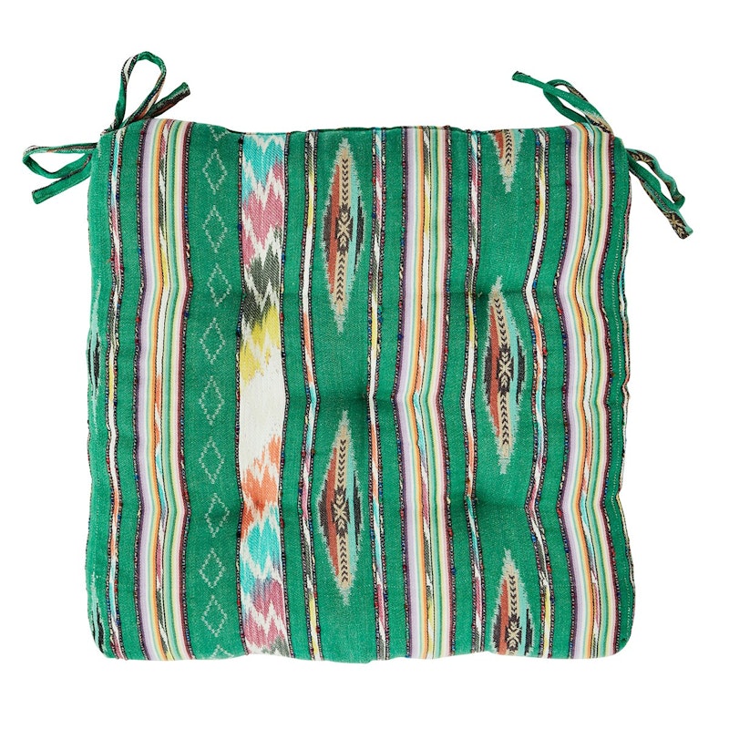 Ikat Woven Seat Cushion 45x45 cm, Green/Multi