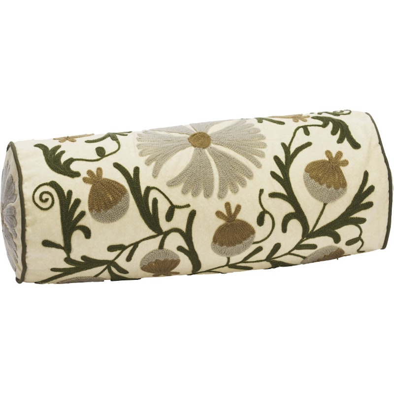 Suzani embroidered Bolster, Grey / Green / Tapenade