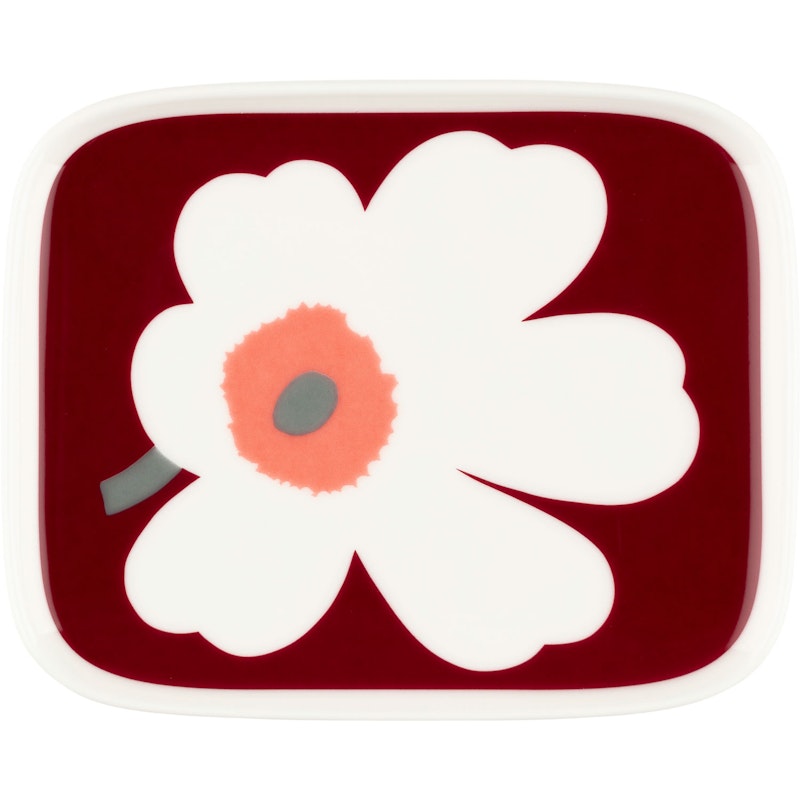 Oiva/Unikko Plate 12x15 cm, White / Ash Grey / Dark Cherry