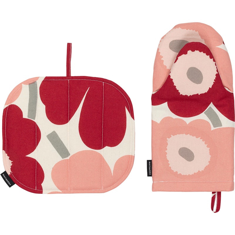 Pieni Unikko Kitchen Textile Set, Rose / Cotton / Dark Cherry