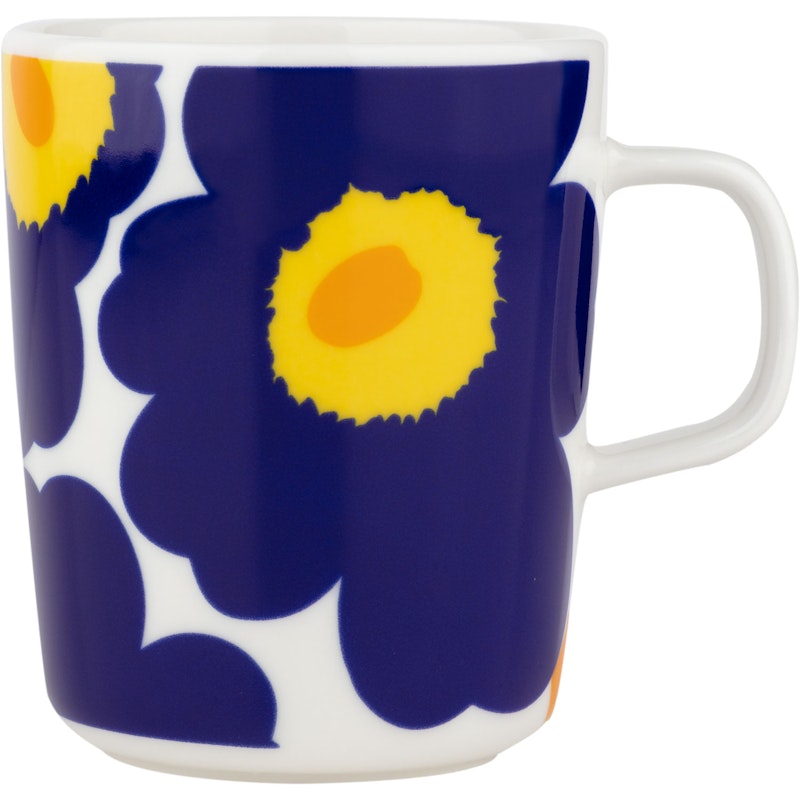 Oiva/Unikko 60Th Anniversary Mug 25 cl 25 cl, White / Dark Blue / Yellow