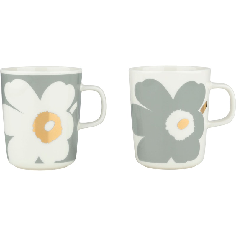 Unikko Anniversary Mug 25 cl 2-pack, White / Light Grey / Gold