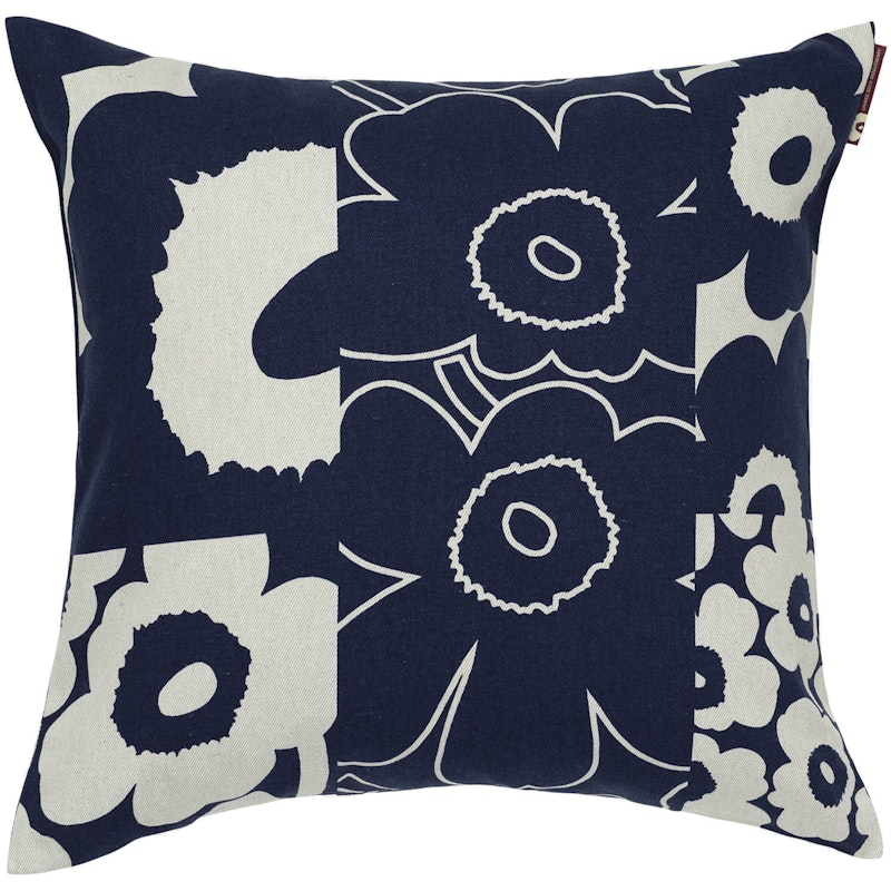 Unikko Kollaasi Cushion Cover 50x50 cm, Dark Blue/Linen