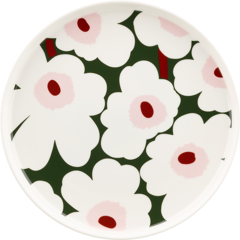 Unikko Plate Ø25 cm, White / Pink / Dark Green