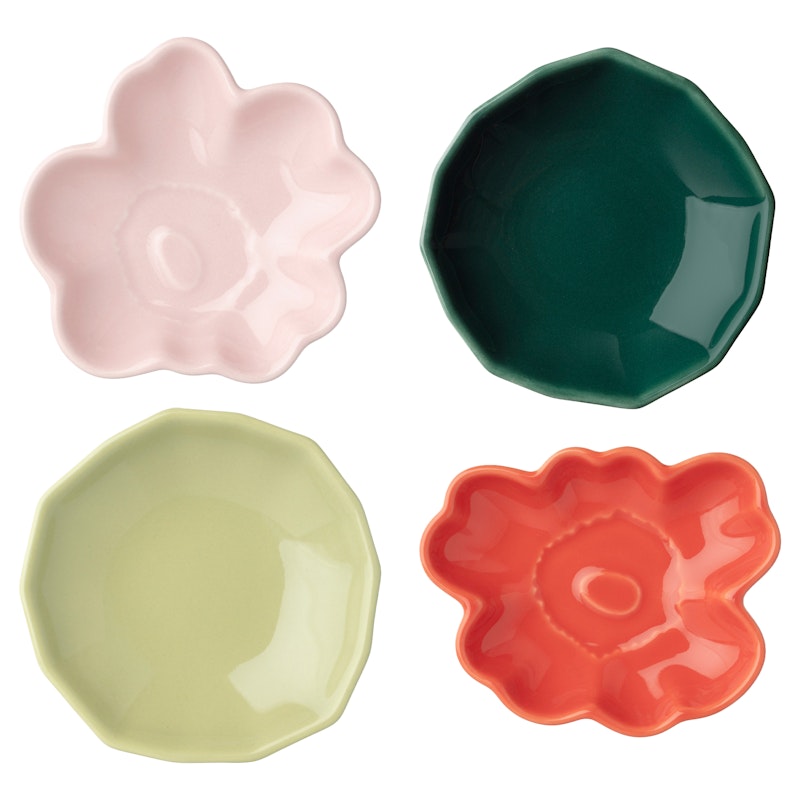 Unikko/Kivet Side Plates 4-pack, Pink / Dark Green / Pear