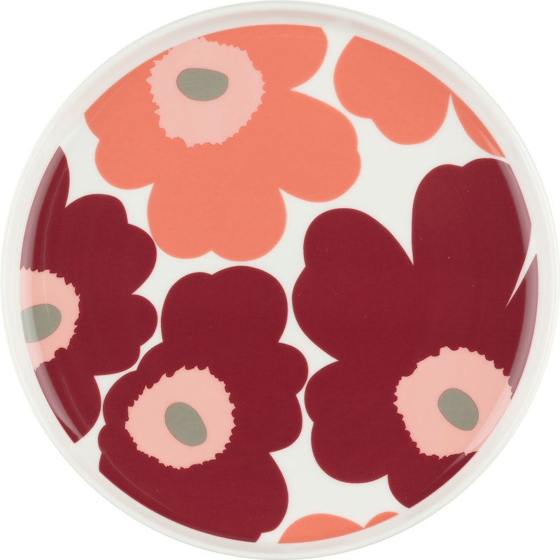 Unikko Plate 20 cm, White / Salmon Red