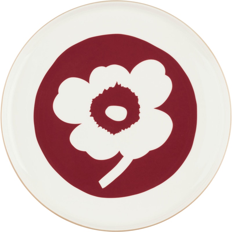 Unikko Plate 25 cm, White / Dark Cherry / Brown