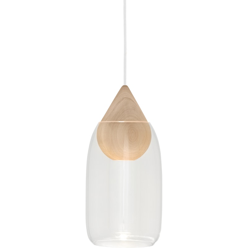 Liuku Drop Pendant, Matt Lacquered Linden Wood / Transparent Glass